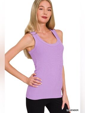 Zenana RIBBED SCOOP NECK TANK TOP